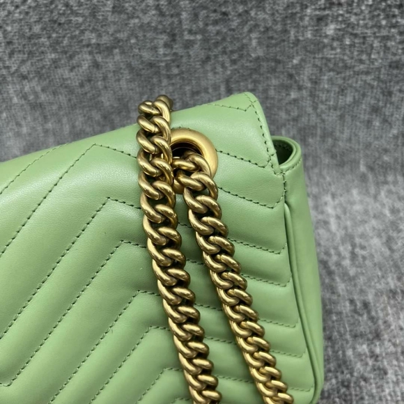 100% Authentic GUCCI GG Marmont Green Small Leather Shoulder Bag - Picture 4 of 16